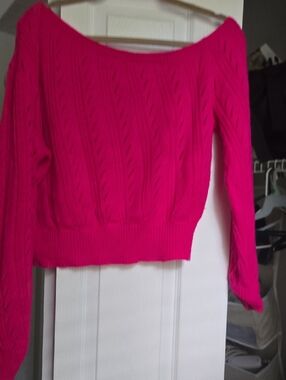 Off-the-Shoulder Hot Pink Knit Sweater